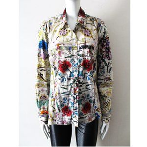 ETRO Floral Print Long Sleeve Button-Up Dress Blouse / Size 50 / US 14 / XL